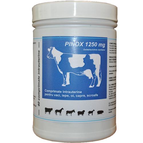 PINOX - 40 Comprimés intra-utérins pour vaches, juments, brebis, chèvres, truies //OXITETRACYCLINE 1250MG // 40 Compresse intra-utérine par mucche, cavalle, pecore, capre, scrofe