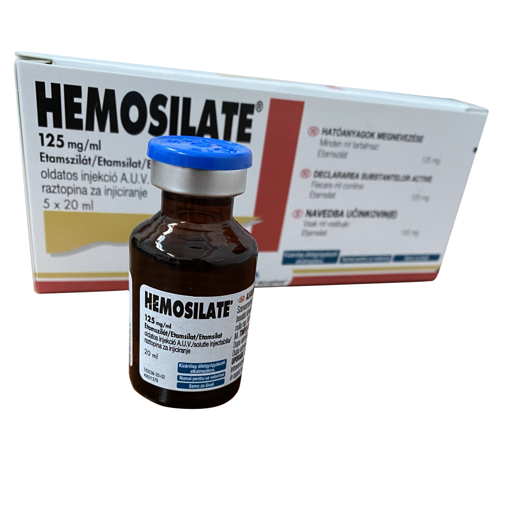 HEMOSILATE 125MG/ML - 20 ML// etamsylate // dogs, cats, cattle, sheep, goats, pigs, horses/ cani, gatti, bovini, pecore, capre, maiali, cavalli