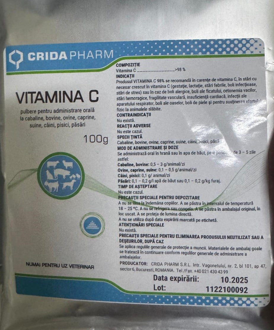VITAMINA C 98% 100 g // horses, cattle, sheep, goats, pigs, dogs, cats, birds
