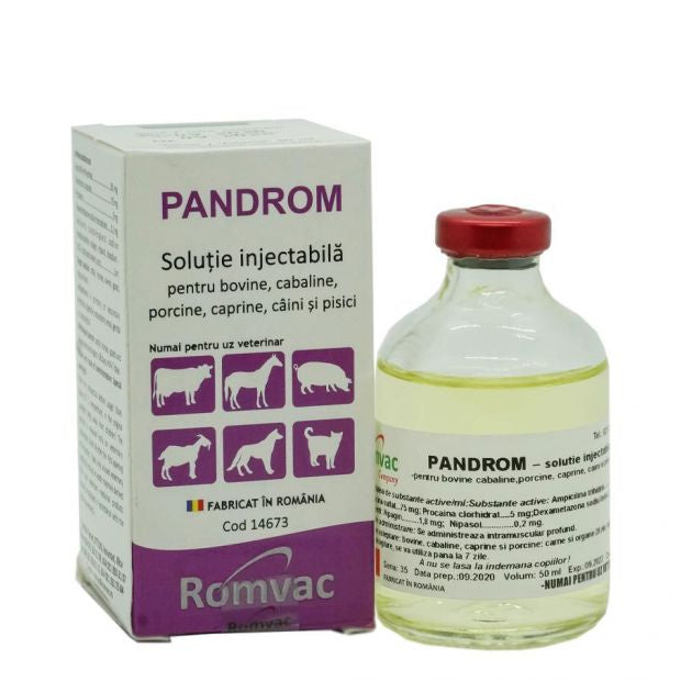 PANDROM 50ML // Ampicillin, Neomycin, Procaine, Dexamethasone // cattle, horses, goats, pigs, dogs and cats / Bovini, cavalli, maiali, capre, cani e gatti