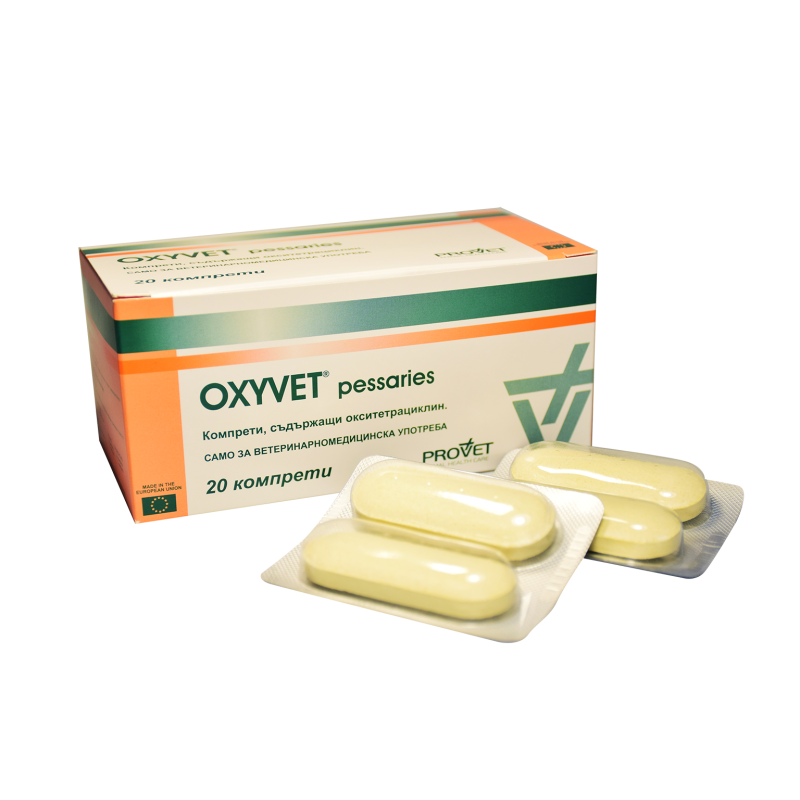 OXIVET - 20 PESSARIES // Oxytetracycline hydrochloride 500 mg // Cows, mares, sows, sheep, goats // Mucche, cavalle, scrofe, pecore, capre.