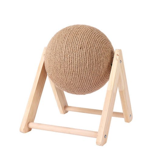 Cat Wooden Scratching Post Interactive Sisal Pet Scratching Ball_0