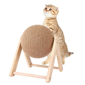 Cat Wooden Scratching Post Interactive Sisal Pet Scratching Ball_2