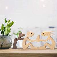 Hand-carved Wooden Puppy Family Sculpture Ornaments for Home Decor_9
