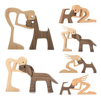Hand-carved Wooden Puppy Family Sculpture Ornaments for Home Decor_0
