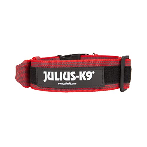 Julius-K9 Collare Color & Gray con manico richiudibile, chiusura di sicurezza ed adesivi intercambiabili, 50 mm (49-70 cm), Rosso-Grigio - Pet Shop Luna