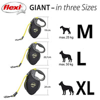 flexi Giant Neon Tape Black Retractable Dog Leash/Lead for Dogs - Pet Shop Luna
