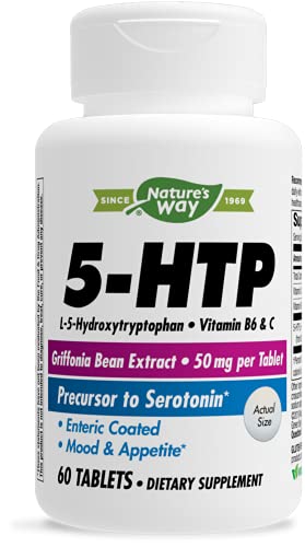 Nature's Way 5-HTP, L-5-Hydroxytryptophan, Vitamin B6 & C, Griffonia Bean Extract 50 mg, 60 Count - Pet Shop Luna