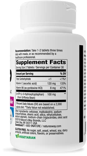 Nature's Way 5-HTP, L-5-Hydroxytryptophan, Vitamin B6 & C, Griffonia Bean Extract 50 mg, 60 Count - Pet Shop Luna