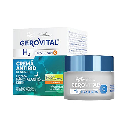 Crema Viso Antirughe da Notte con Acido Ialuronico, Vitamina C ed E, Rigenera la Pelle e Assicura il Riempimento Delle Rughe Dall'Interno, Gerovital H3 Hyaluron C - Pet Shop Luna