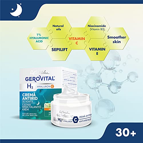 Crema Viso Antirughe da Notte con Acido Ialuronico, Vitamina C ed E, Rigenera la Pelle e Assicura il Riempimento Delle Rughe Dall'Interno, Gerovital H3 Hyaluron C - Pet Shop Luna