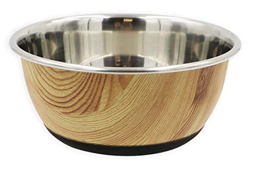 Tyrol Stainless Steel Anti-Slip Bowl for Cat/Dog/Pets, Wood Effect, 16 cm, 0.15 kg - Pet Shop Luna