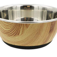 Tyrol Stainless Steel Anti-Slip Bowl for Cat/Dog/Pets, Wood Effect, 16 cm, 0.15 kg - Pet Shop Luna