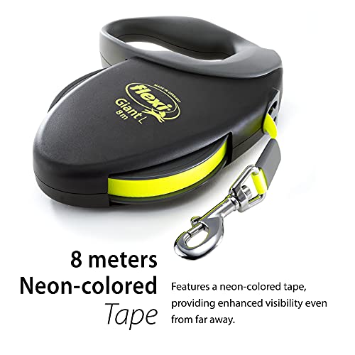 flexi Giant Neon Tape Black Retractable Dog Leash/Lead for Dogs - Pet Shop Luna