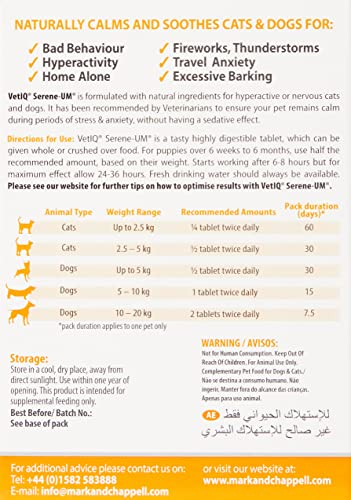 VetIQ Seren-Um Drops Dog/Cat Calming, Pet Remedy Recommended By Vets For Home Alone, Noise Phobias, Hyperactivity, Dog/Cat Supplements For Pets, Calming Dog/Cat Treats - Pet Shop Luna