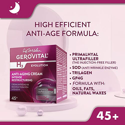 GEROVITAL H3 EVOLUTION, Anti-Aging Cream Intensive Restructuring With Superoxide Dismutase (The Anti-Aging Super Enzyme) 45+ (1.69 FL.OZ) - Pet Shop Luna