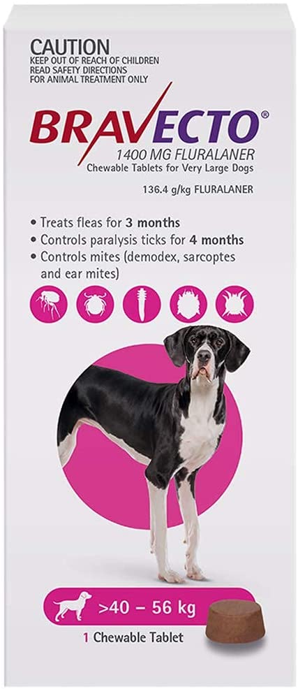 Werpower BRAVECTO For Extra Large Dogs 40 to 56 Kg Pink Pack 1 Chew - Pet Shop Luna