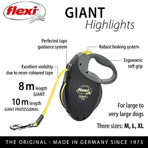 flexi Giant Neon Tape Black Retractable Dog Leash/Lead for Dogs - Pet Shop Luna