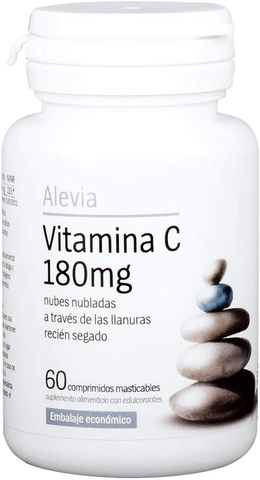 Vitamin C – 180 mg – 60 Chewable Tablets – for a 2 Month Supply of Vitamin C – High Purity Ingredients – Quality Guaranteed by Alevia Spain - Pet Shop Luna