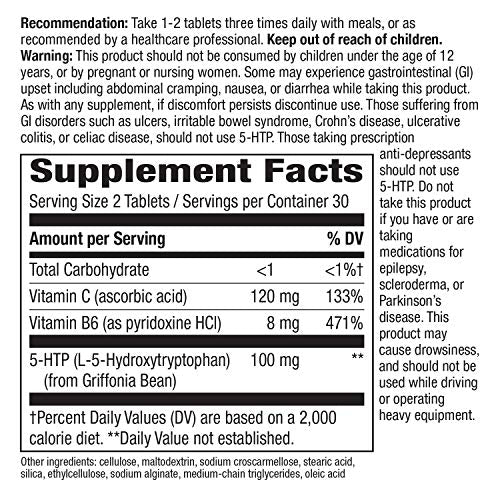 Nature's Way 5-HTP, L-5-Hydroxytryptophan, Vitamin B6 & C, Griffonia Bean Extract 50 mg, 60 Count - Pet Shop Luna