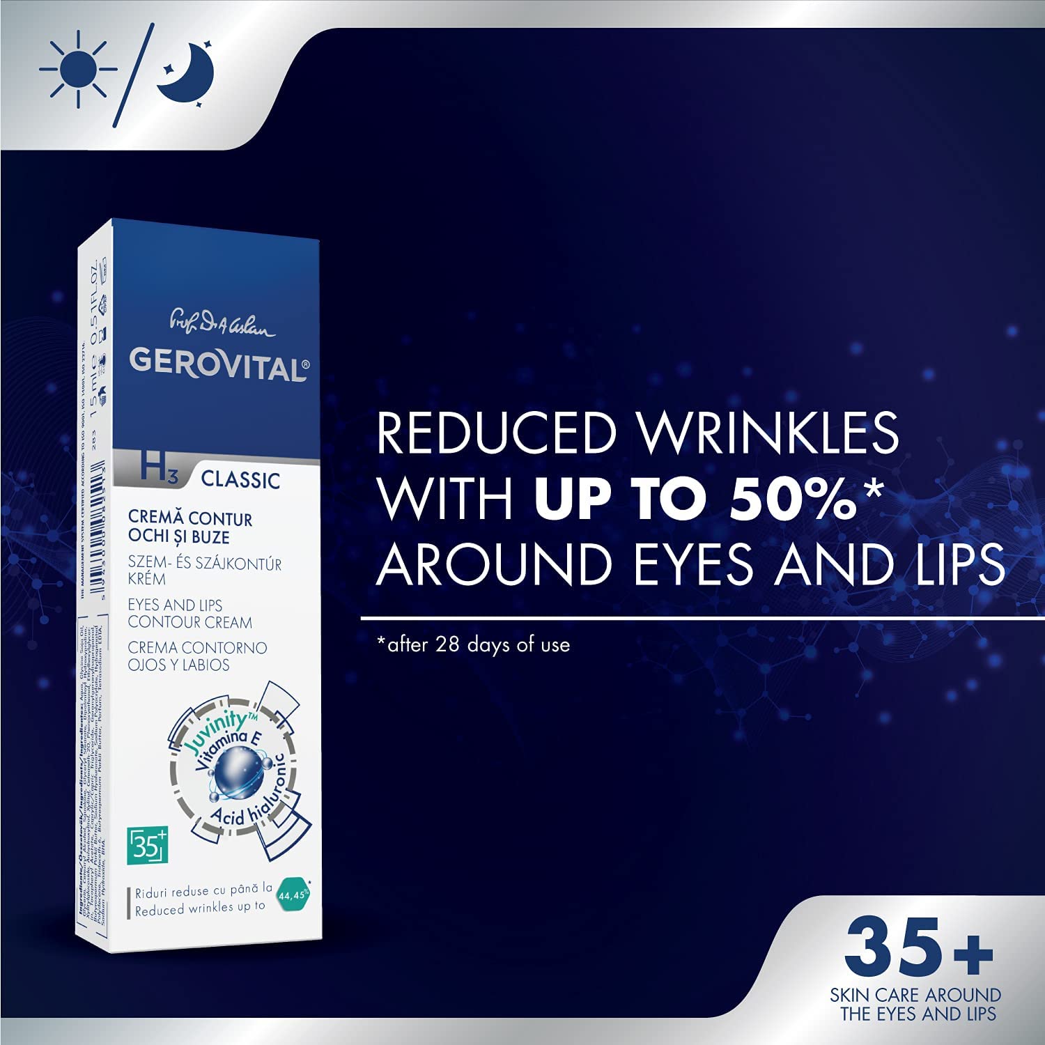 Eye and Lip Contour Anti-wrinkle Cream | Intensive Hydration | Reduces Wrinkles and Fine Lines Around the Eyes and Lips| Gerovital H3 Classic - Pet Shop Luna