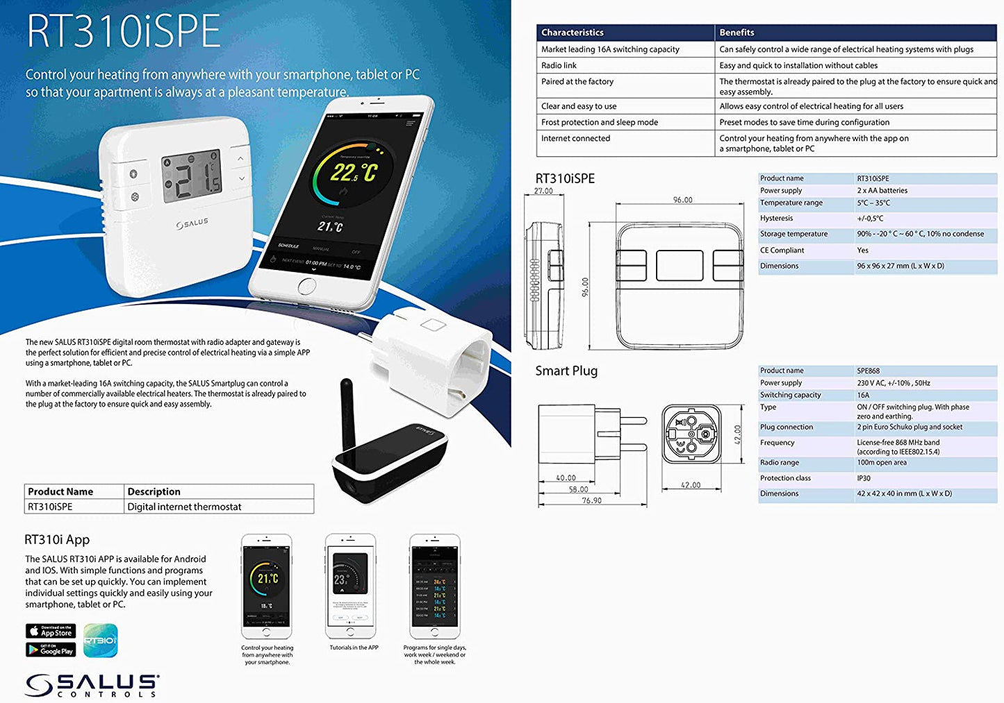 Salus Controls RT310iSPE Termostato Digitale per Ambienti Smart Home, Funzionamento a Batteria - Pet Shop Luna