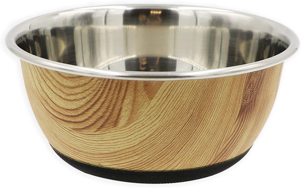 Tyrol Stainless Steel Non-Slip Large Bowl for Cat/Dog/Pets, Wood Effect, 20.5 cm, 0.235989 kg - Pet Shop Luna