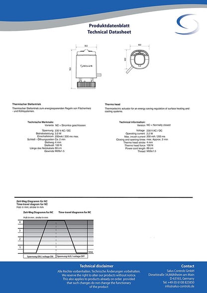 Salus T28NC Attuatore Termico 230V a Risparmio Energetico per Sistemi di Riscaldamento e Raffreddamento di Superficie, M28 x 1,5 mm - Pet Shop Luna