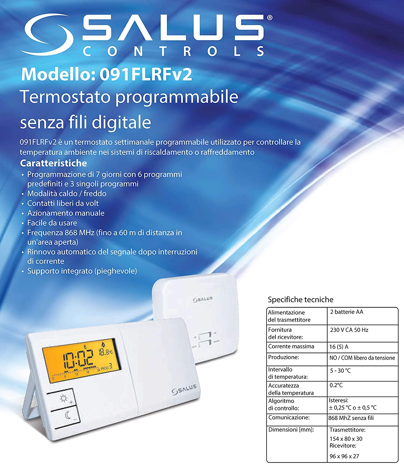 Salus 091FLRFv2 Termostato Ambiente senza Fili Termostato Elettronico Termostato Digitale con Programma Settimanale e Ricevitore 230 V - Pet Shop Luna