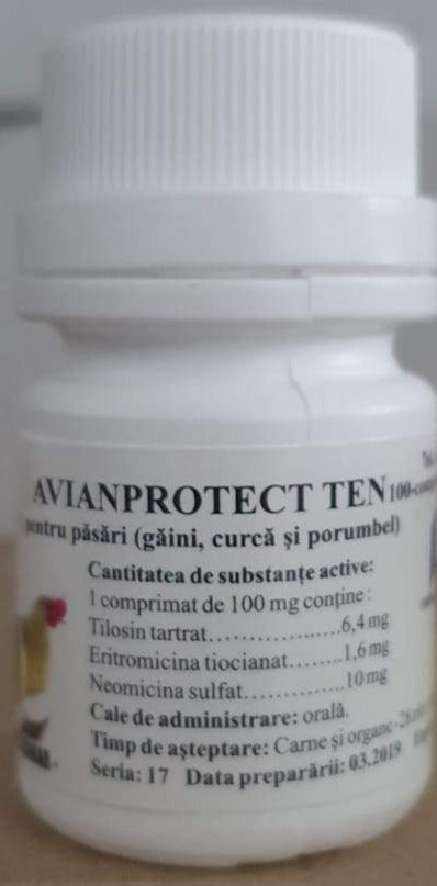 AVIANPROTECT TEN 100 compresse - Antimicrobico ad ampio spettro per combattere la micoplasmosi aviaria (malattia respiratoria cronica), nella salmonellosi, colibacillosi, infezioni microbiche secondarie pollame, colombe - Pet Shop Luna