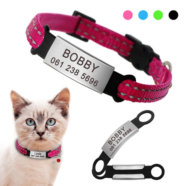 Nylon Cat Dog Collar Personalized With Name ID Tag Reflective / Collare per cani e gatti personalizzabile - Pet Shop Luna